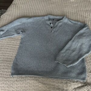 Oscar de la Renta Gray/powder blue Crewneck Sweater